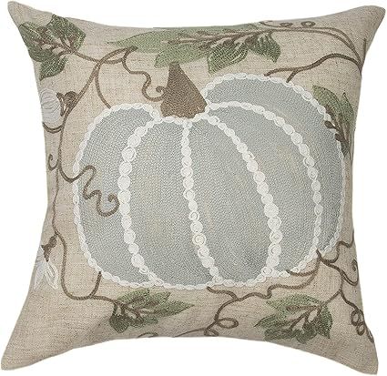 Manor Luxe Pumpkin and Vines Crewel Embroidered Fall 14-Inch Holiday Pillow, Natural | Amazon (US)