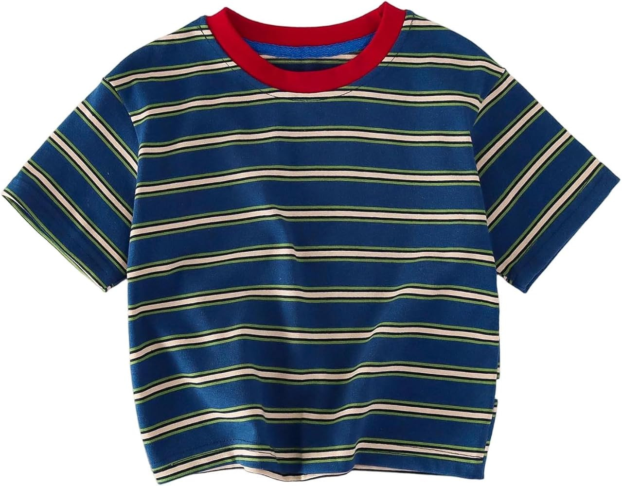 Boys Striped Shirts Short Sleeve Crew Neck Cotton T-Shirts Comfy Cute Tshirts Tees Clothes Summer... | Amazon (US)