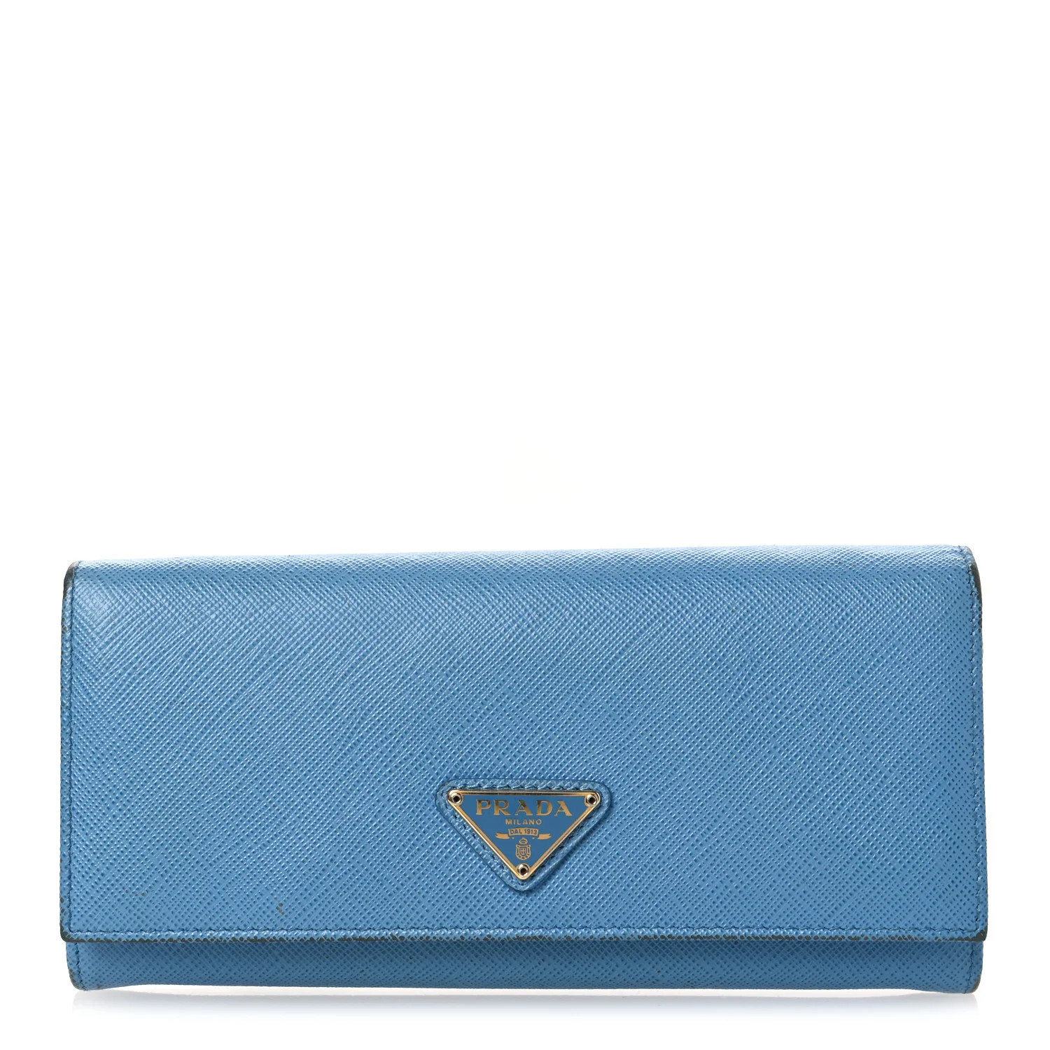 Prada Saffiano Triangle Continental Flap Travel Wallet Mare | FASHIONPHILE (US)