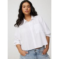 Lizzie Crop Button-Up Shirt in White | Torrid (US & Canada)