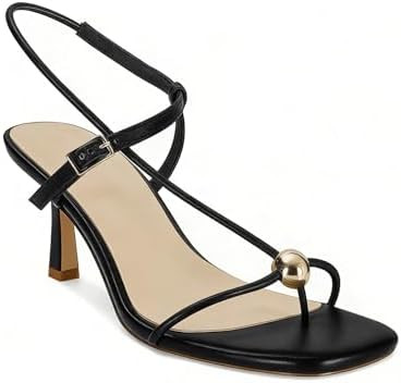 Strappy Heels for Women Square Toe Slingback Mid-Heel Sandals Dressy Beach Thong Flip Flop Slides... | Amazon (US)