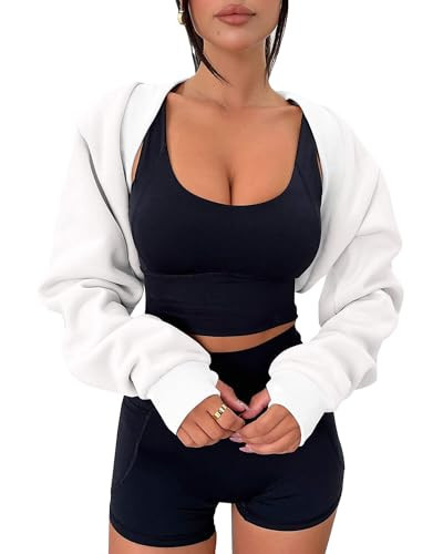 Zwurew Womens Sweatshirt White Shrug Bolero Sweater for Women Long Sleeve Bolero Jacket Workout Tops Y2K Clothes | Amazon (US)