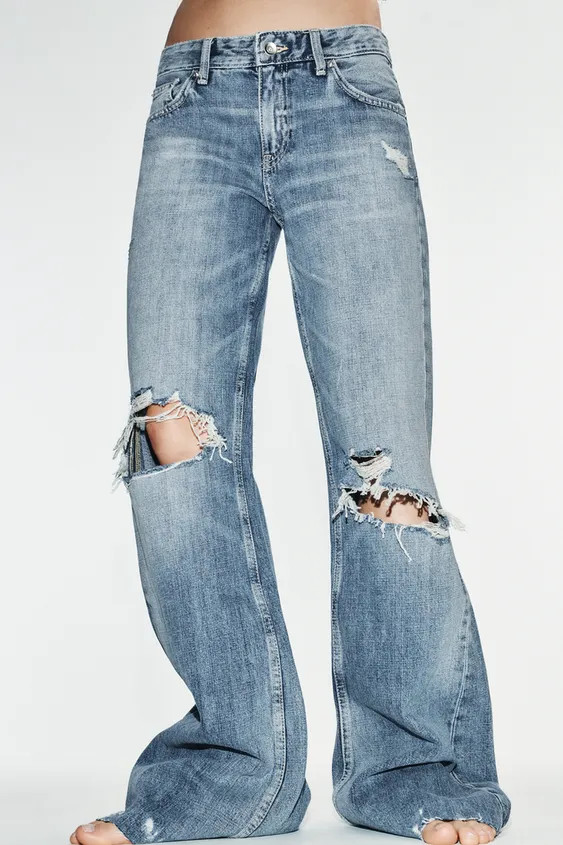 TRF MID-RISE DISTRESSED FLARE JEANS | Zara US