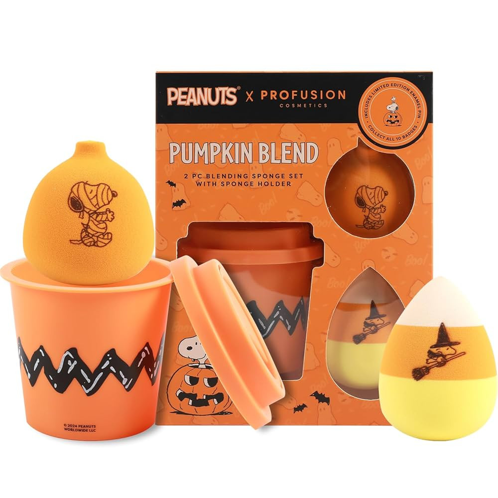 Profusion Cosmetics Peanuts Halloween Pumpkin Blend Sponge Set with Holder, Versatile Tool for Sm... | Amazon (US)