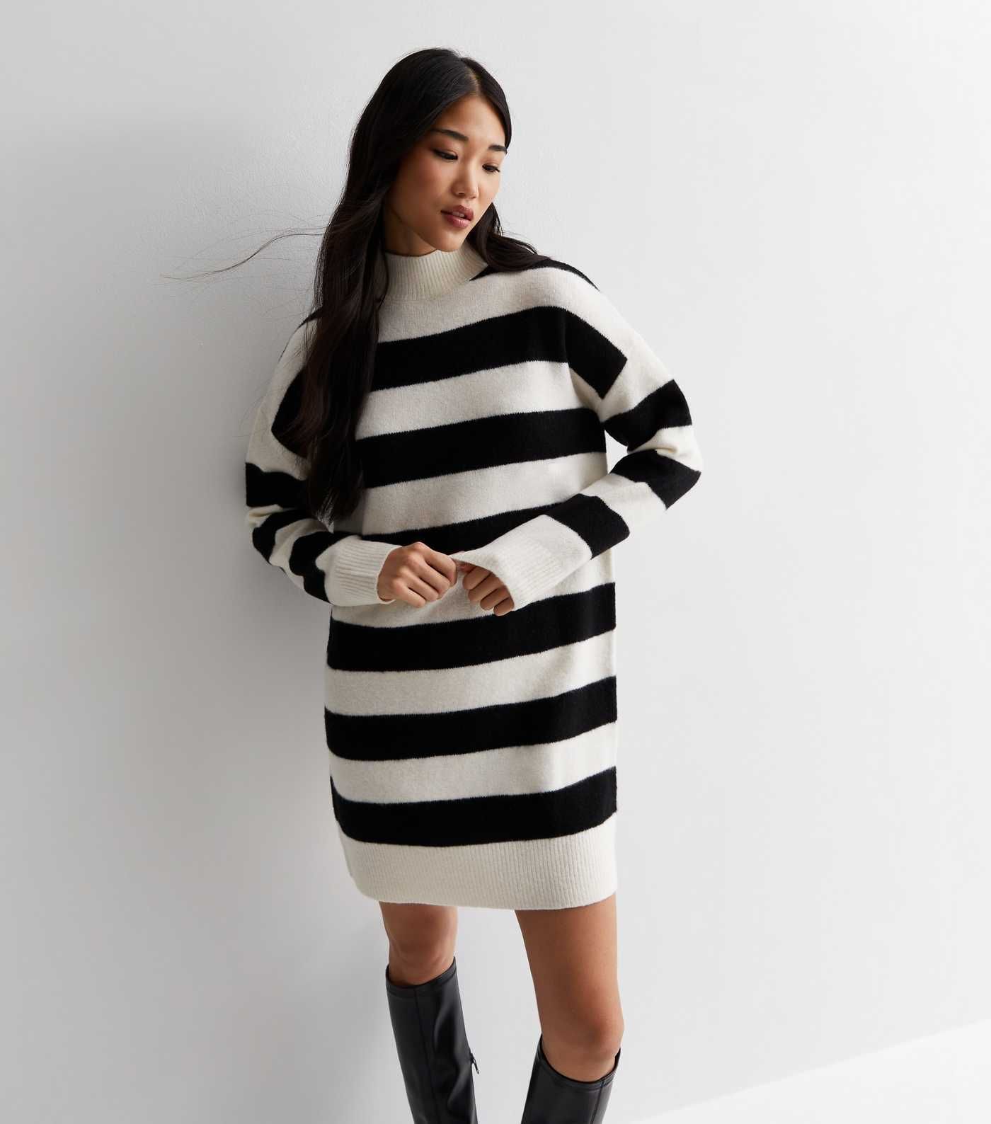 Off White Stripe Knit High Neck Mini Dress
						
						Add to Saved Items
						Remove from Save... | New Look (UK)