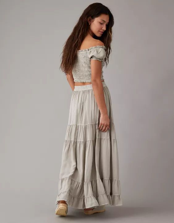 AE High-Waisted Tiered Maxi Skirt | American Eagle Outfitters (US & CA)