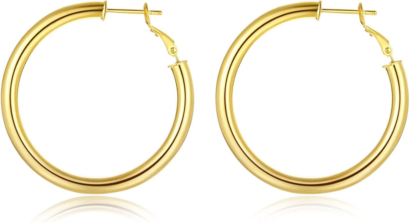 Doubnine Tube Hoop Earrings Gold Silver Lightweight Large Earrings Women Fashion Jewelry | Amazon (US)