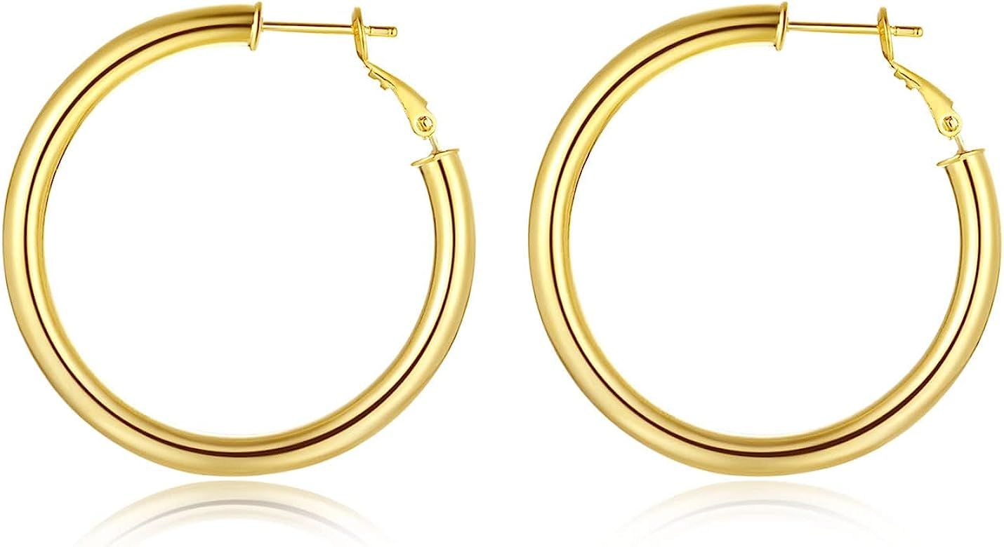 Doubnine Tube Hoop Earrings Gold Silver Lightweight Large Earrings Women Fashion Jewelry | Amazon (US)