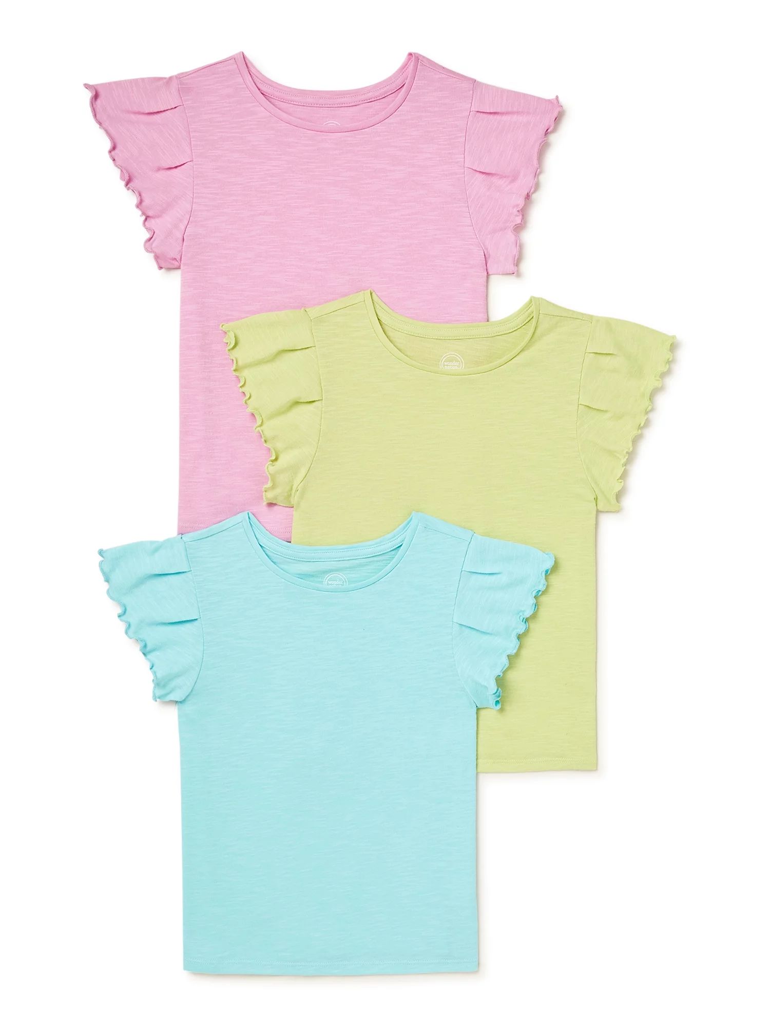Wonder Nation Girls Ruffle Sleeve Kid Tough Slub T-Shirts, 3-Pack, Sizes 4-18 & Plus - Walmart.co... | Walmart (US)