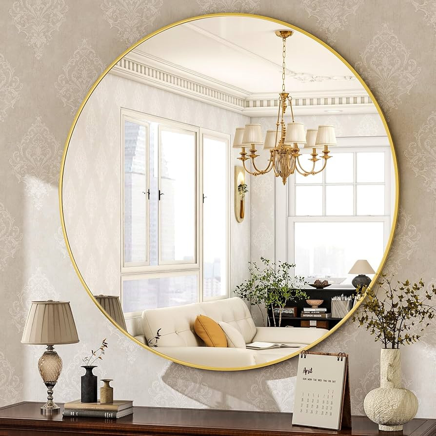 HARRITPURE Round Mirror 30 Gold Wall Mounted Circle Mirrors Vanity Mirror with Brushed Aluminum A... | Amazon (US)