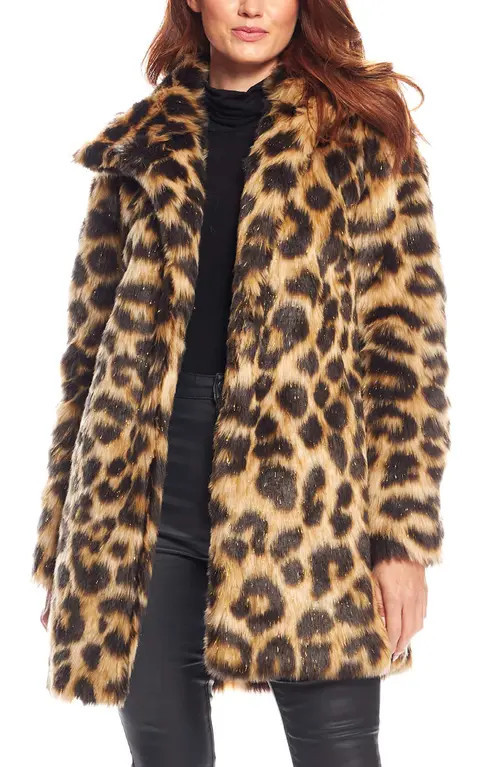 DONNA SALYERS FABULOUS FURS Stardust Leopard Print Faux Fur Coat in Multi at Nordstrom, Size X-Small | Nordstrom