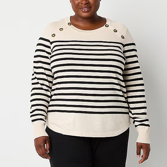 Liz Claiborne Plus Womens Crew Neck Long Sleeve Pullover Sweater | JCPenney