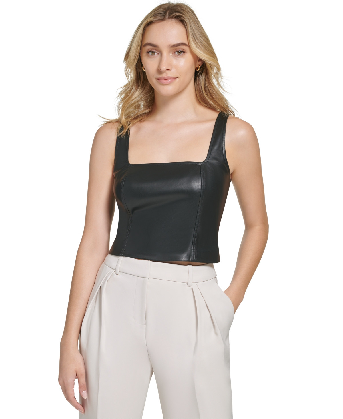 Calvin Klein Women's X-Fit Faux Leather Corset Top | Macys (US)