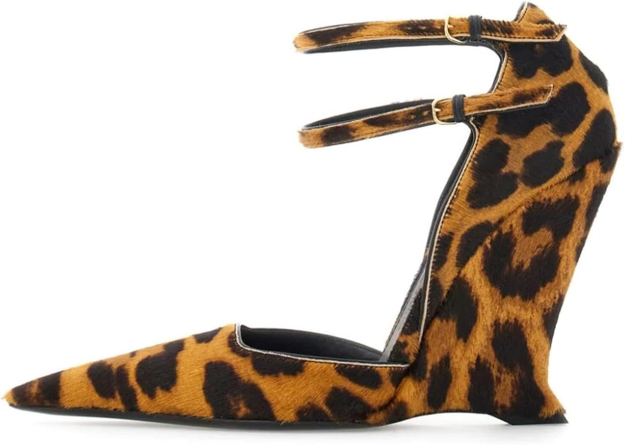 Longwenxuan Patent Leather Ankle Strap Pumps Closed Pointed Toe Wedge High Heels Sandals For Wome... | Amazon (US)