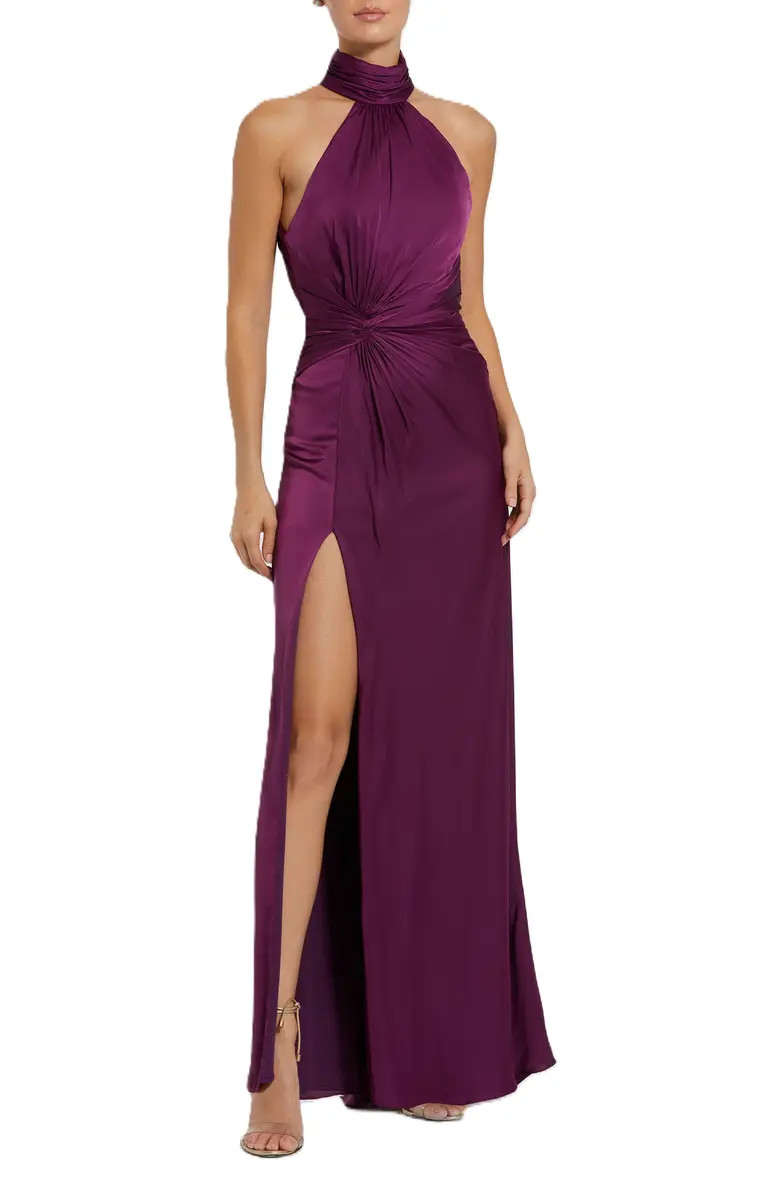 Open Back High Neck Side Ruched Gown | Nordstrom