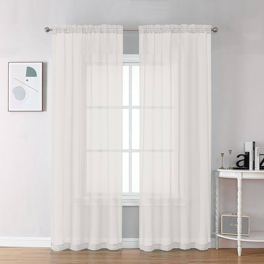 Chyhomenyc Sheer Ivory Curtains 90 inches Long 2 Panels, Light Filtering Soft Airy Solid Elegant ... | Amazon (US)