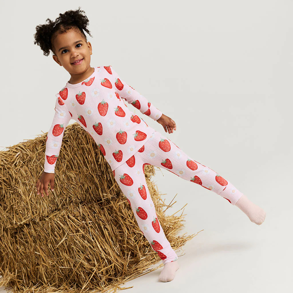 Berries Pink Long Sleeve Penny Pointelle Pajama Set | Posh Peanut® | Posh Peanut
