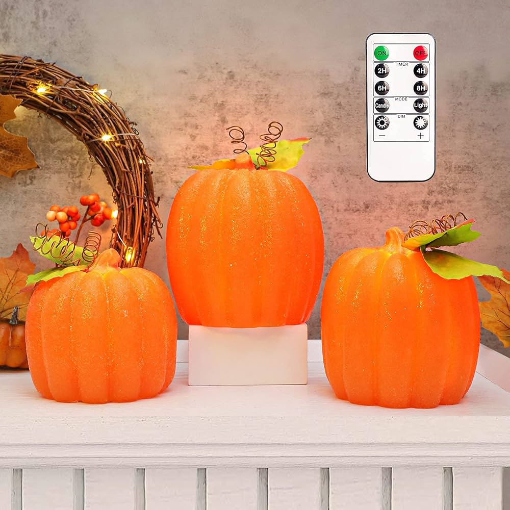 Crystal Club Fall Pumpkin Flameless Candles, Set of 3 Realistic Candles, Remote Control & Battery... | Amazon (US)
