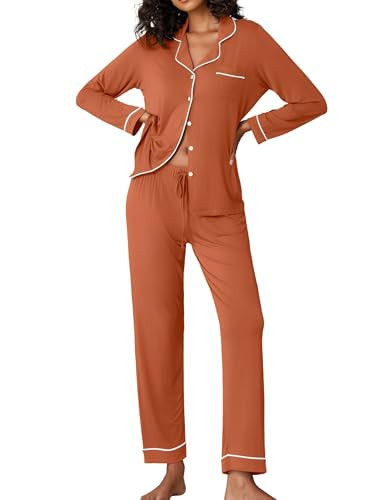 Ekouaer Plus Size Pajamas for Women Set Cute Pjs Long Sleeve Sleep Top with Lounge Pants Set,Caramel,X-Large | Amazon (US)