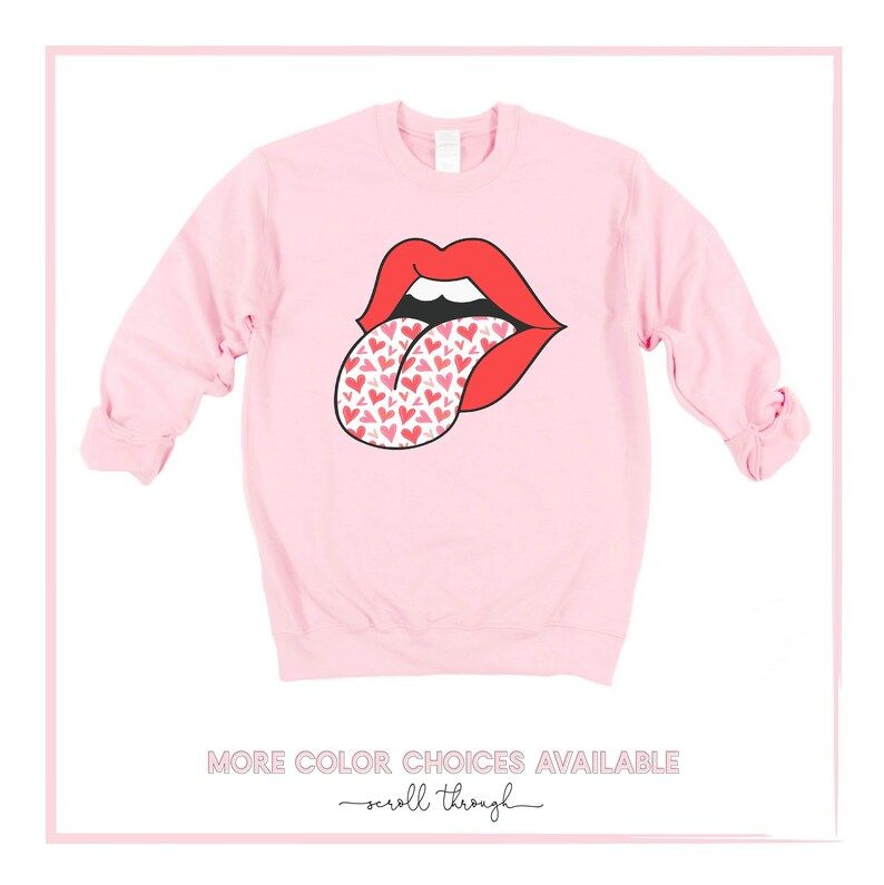 Valentines Sweatshirt, Valentine Sweatshirt Tongue Out Lips Hearts Aesthetic Valentine's Crewneck... | Etsy (US)