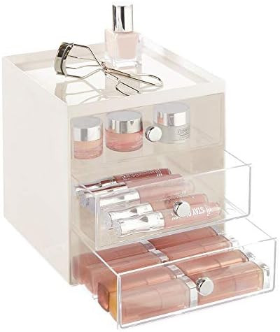 mDesign Plastic Makeup Organizer Storage Station Cube with 3 Drawers for Bathroom Vanity, Cabinet... | Amazon (US)
