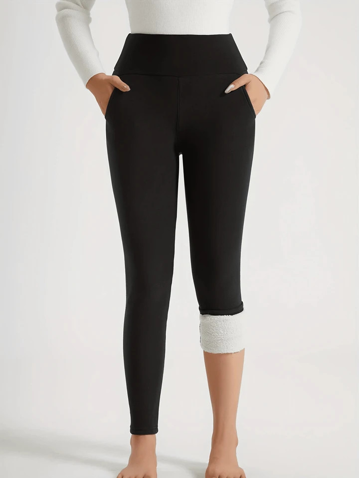 Leggings Térmicos De Invierno Para Mujeres Con Cachemira, Cálido Forro Polar Con Bolsillo, Pant... | SHEIN