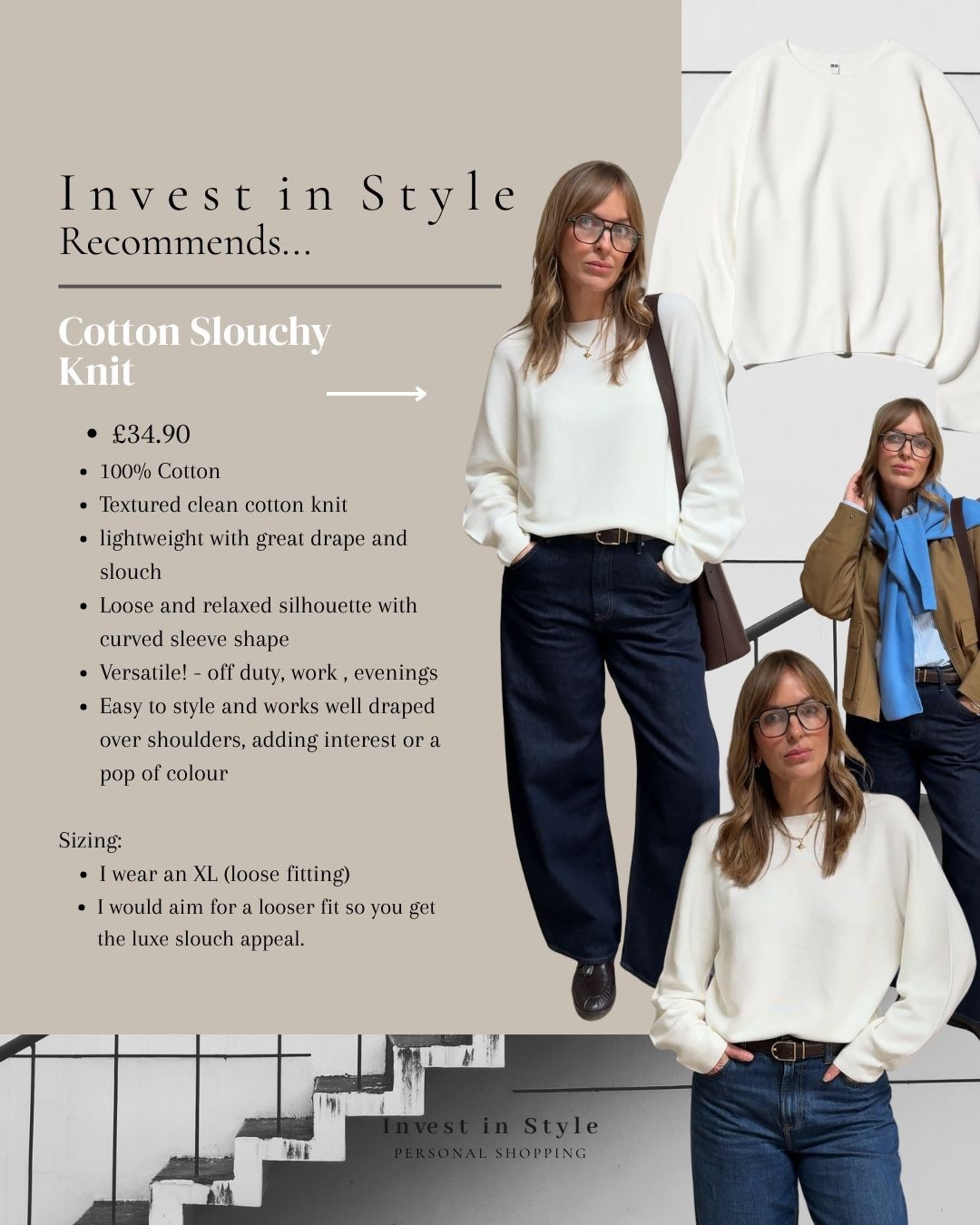 Drapes cotton sweater recommendation. 
I wear the XL in this style . 

Uniqlo knitwear 

#LTKspring #LTKstyletip #LTKjeans