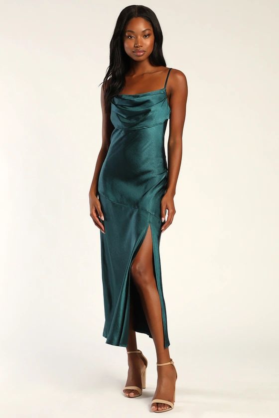 Radiant Aura Dark Teal Satin Maxi Dress | Lulus (US)