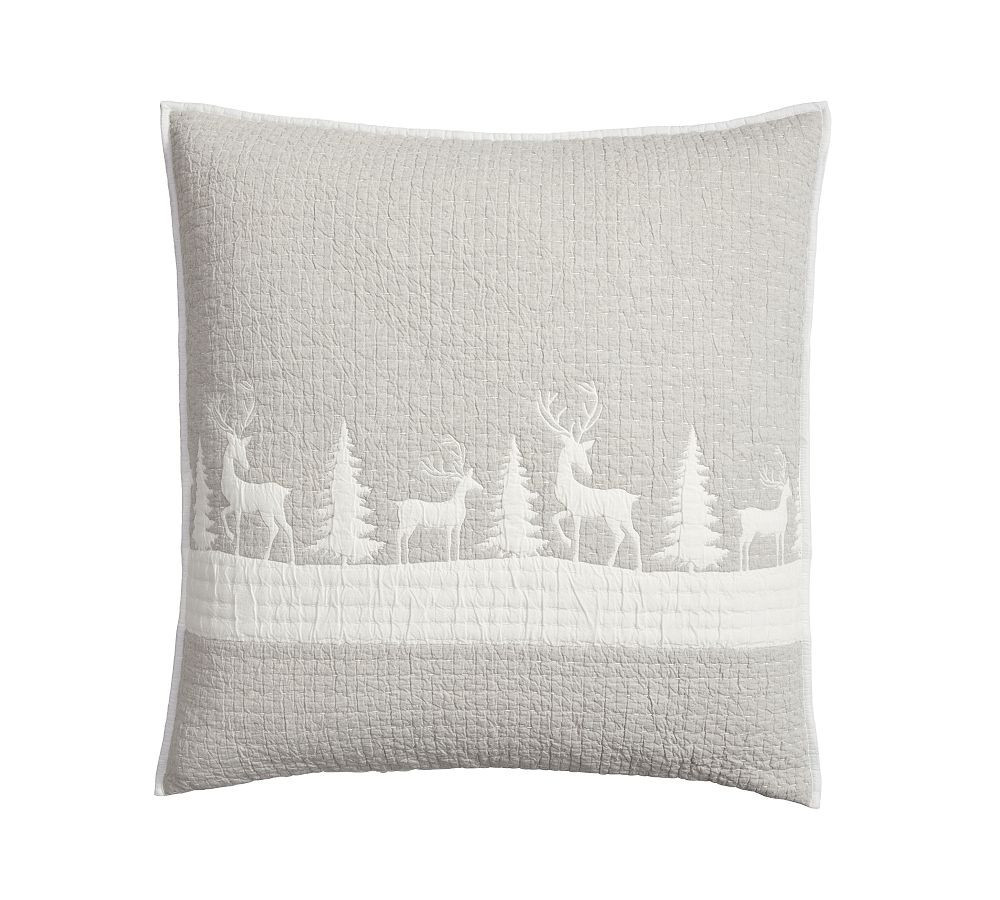 Winter Deer Reversible Applique Quilted Sham, Multi, Euro, Set of 2 | Pottery Barn (US)