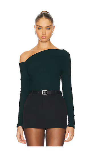 Maples Asymmetrical Off Shoulder Long Sleeve Top in Evergreen | Revolve Clothing (Global)