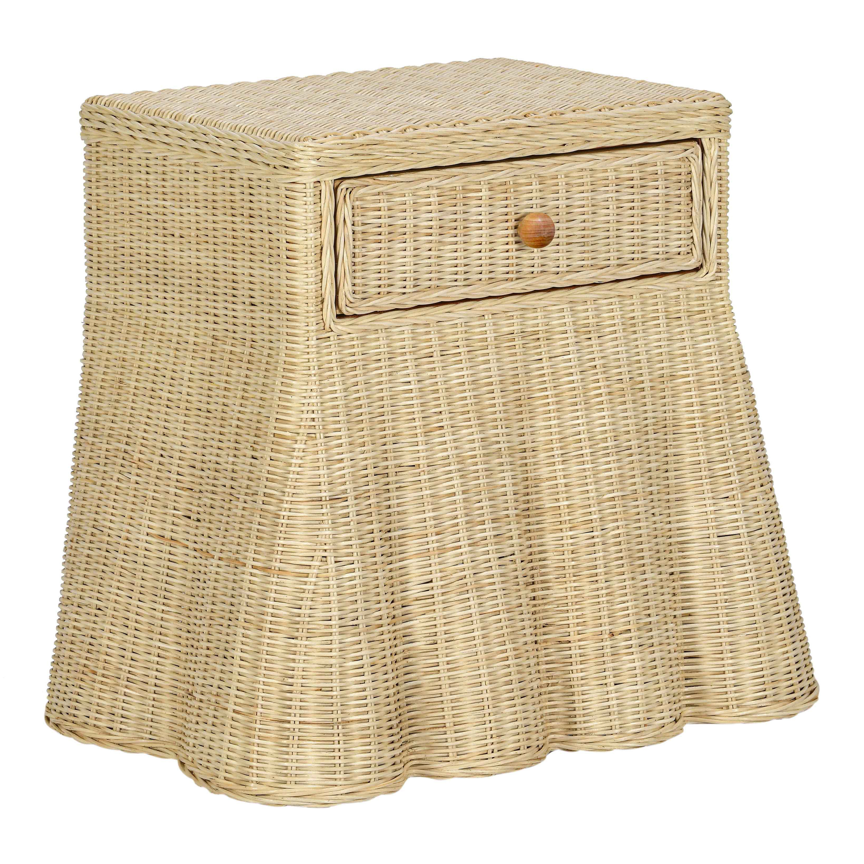 Callie Natural Rattan Scalloped Skirt Nightstand with Drawer | World Market