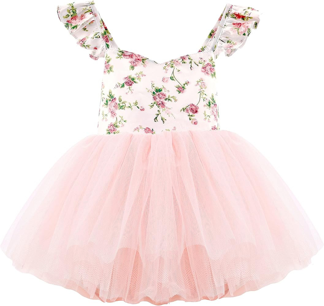 Flofallzique Summer Baby Girls Dress Floral Tulle Wedding Birthday Toddler Tea Party Tutu | Amazon (US)