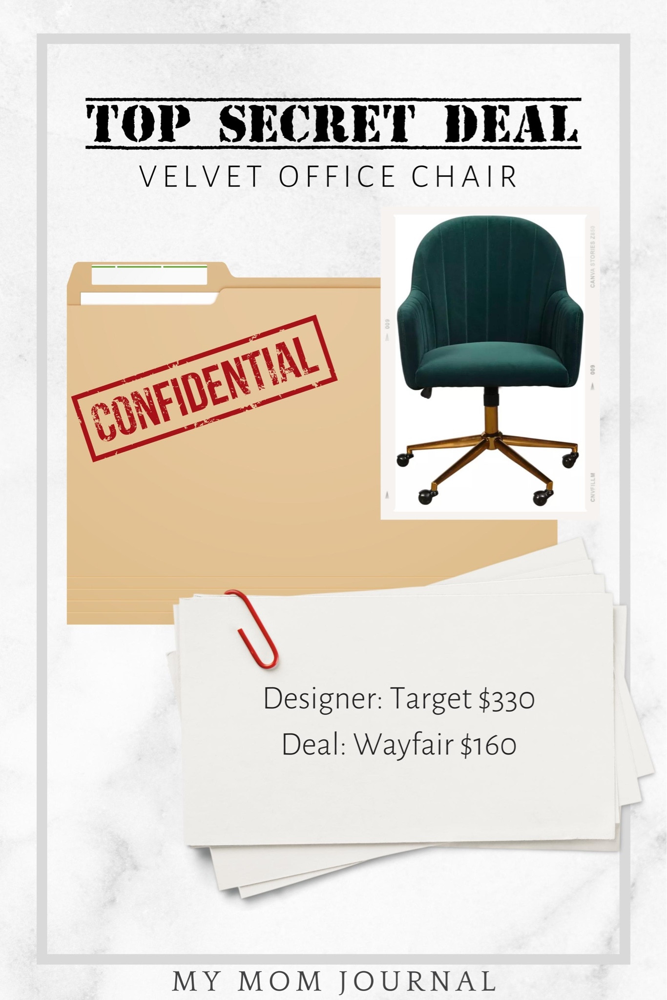 Top Secret Deal! This emerald green velvet office chair sells for $330 at Target but is less than half that price at Wayfair!

#topsecret #deals #wayfair #target #targetfinds #mymomjournal #homedecor #dotd


#LTKFind #LTKhome #LTKsalealert