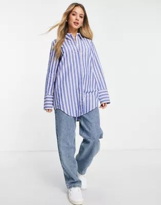 Monki cotton poplin stripe shirt in blue and white | ASOS (Global)