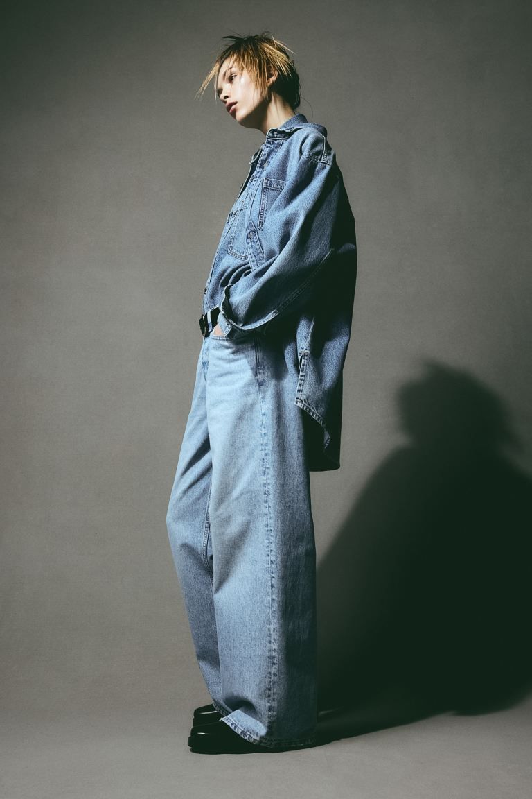 Feather Soft Denim Shirt - Long sleeve - Regular length - Light denim blue - Ladies | H&M US | H&M (US + CA)