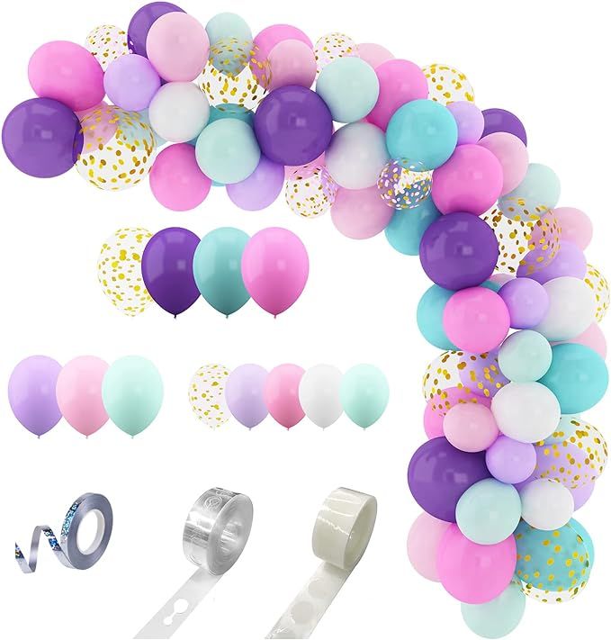 Amandir 168Pcs Unicorn Balloons Arch Garland Kit, Pink Purple Aqua Blue Confetti Latex Balloons f... | Amazon (US)