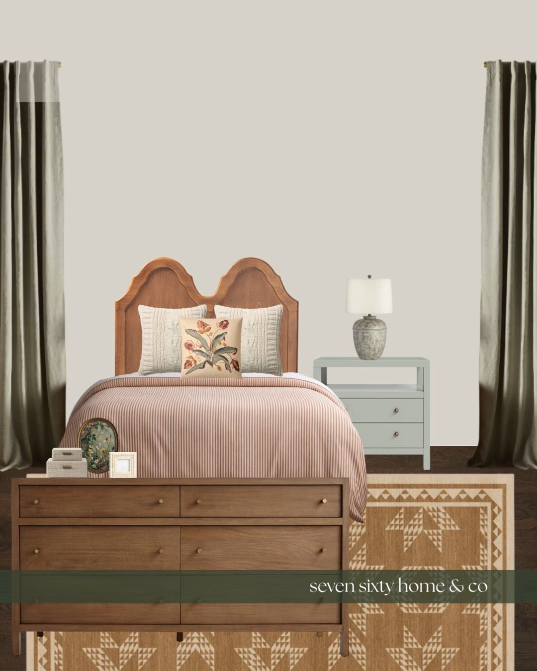 Heritage cottage kids bedroom designed to feel calm, cozy, and quietly timeless.
This space blends classic cottage bedroom styling with warm wood furniture, a soft pink striped quilt, vintage inspired botanical bedding, and a traditional patterned area rug to create a collected look that grows beautifully with a child. The curved wood headboard and muted color palette keep the room grounded, while layered textiles add softness without feeling overly juvenile.

Perfect for anyone searching for a kids bedroom with cottage style, heritage cottage kids room ideas, traditional children’s bedroom decor, or a timeless girls bedroom that feels warm, neutral, and long lasting. Designed for families who want cozy, classic spaces that age gracefully and feel intentional rather than themed. 

 #LTKHome #LTKKids