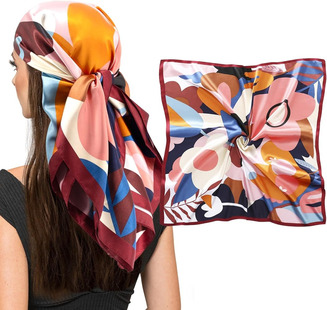vimate 35" Square Silk Like Head Scarf - Women's Fashion Silk Feeling Scarf for Hair Wrapping and... | Amazon (US)