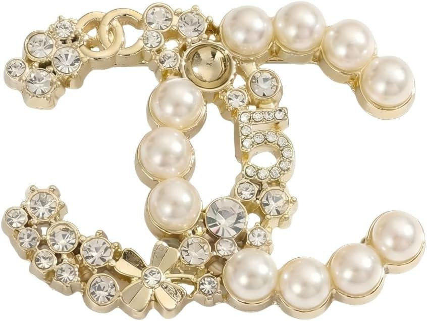 18K Gold Tone Brooch Pin with Pearls and Crystals,Designer Inspired Fashion Accessory | Amazon (US)