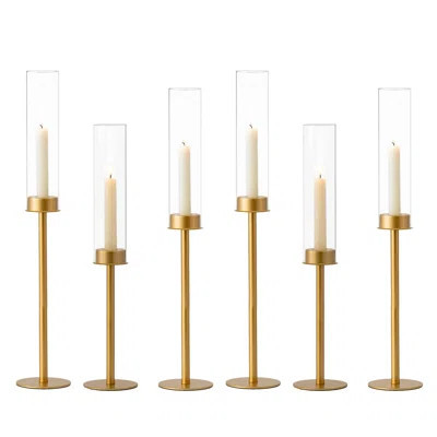 Gold Candle Holders Tall Hurricane Candlestick Holders: 6Pcs Brass Taper Candle Holder Candelabra Centerpieces, Candle Stick Candle Holder With Candle | Wayfair North America