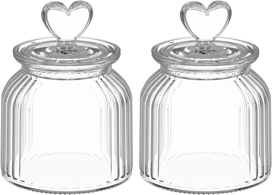 HomeyHoney 22 oz Clear Glass Canister with Cute Heart shaped Lids Set, Food Storage Glass Jars wi... | Amazon (CA)