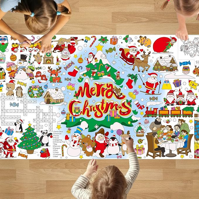 PADTIC Giant Coloring Poster,35x72inch Versatile Merry Christmas Paper Coloring Tablecloth,DIY Ch... | Amazon (US)