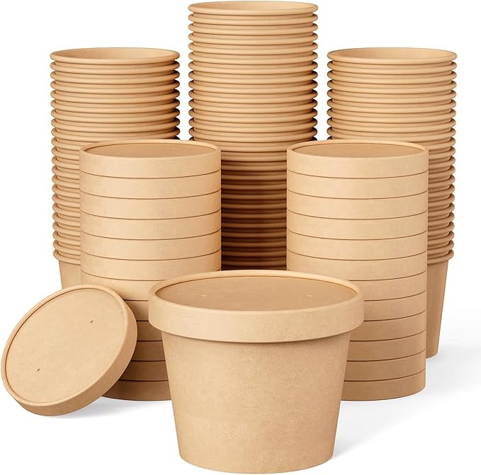 50pack 12oz Paper Soup Containers with Lids, Disposable Kraft Paper Food Cups, Ice Cream Cups, Pa... | Amazon (US)