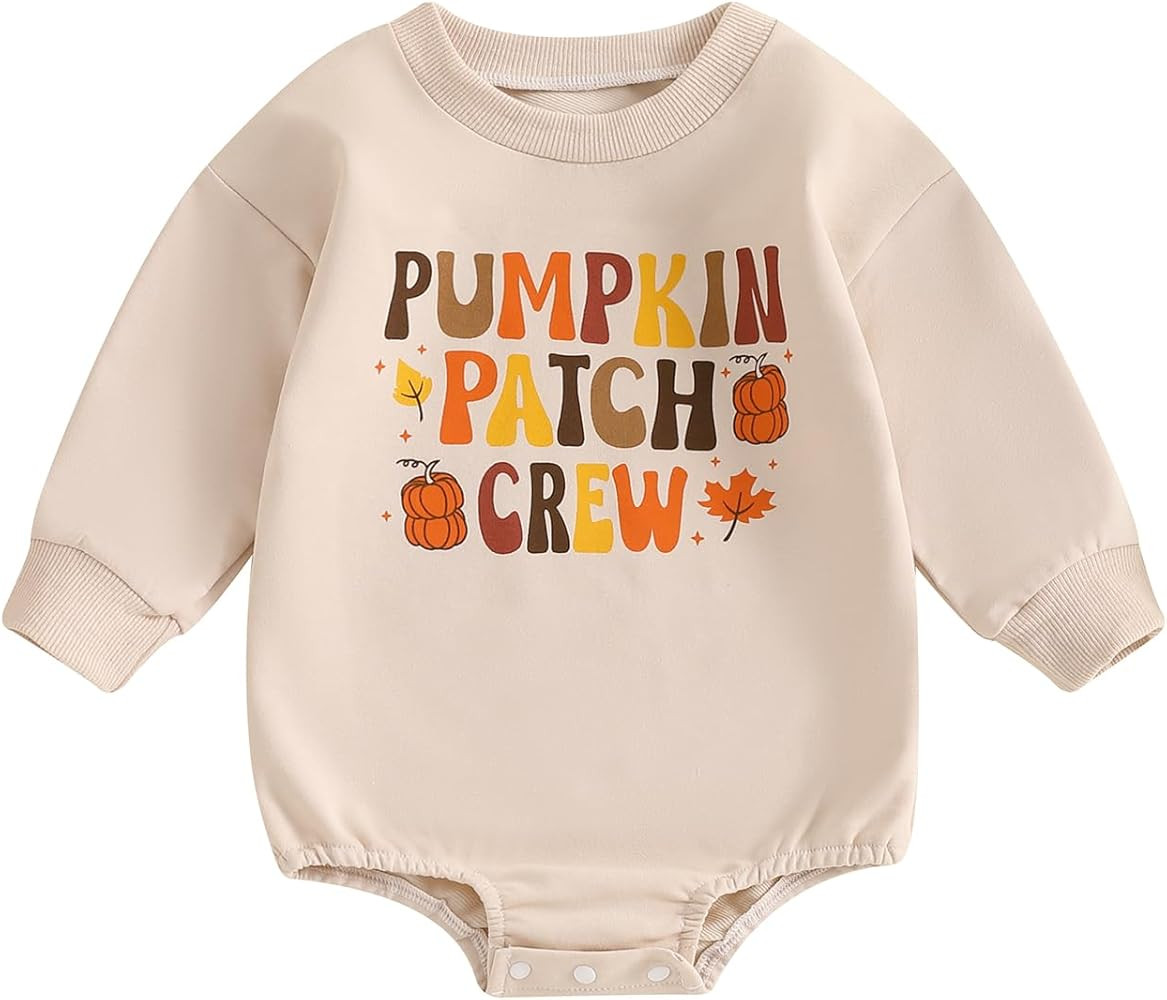 Hnyenmcko Newborn Baby Boy Girl Halloween Outfit Pumpkin Sweatshirt Bubble Romper Oversized Bodys... | Amazon (US)