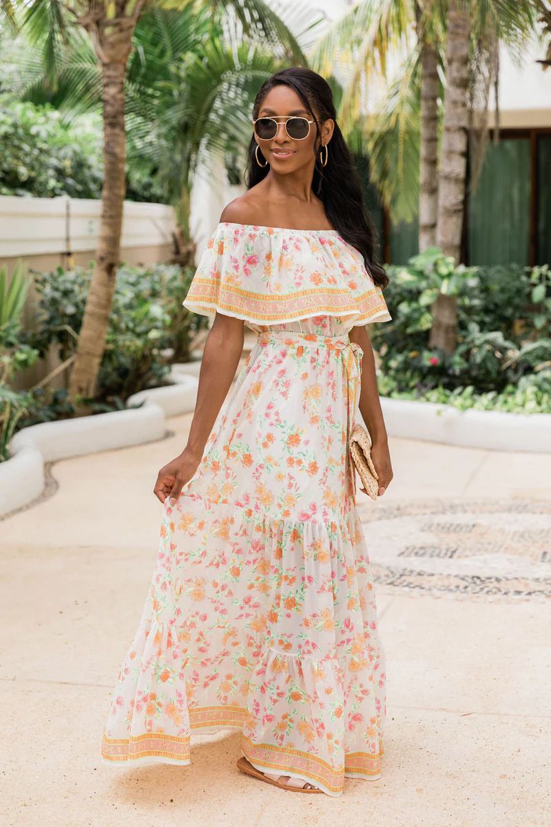 Sweet Southern Kiss Ivory Floral Maxi Dress FINAL SALE | Pink Lily