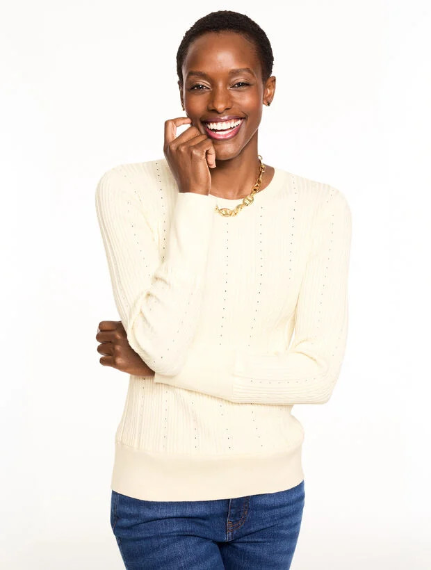 Ribbed Pointelle Crewneck Sweater | Talbots