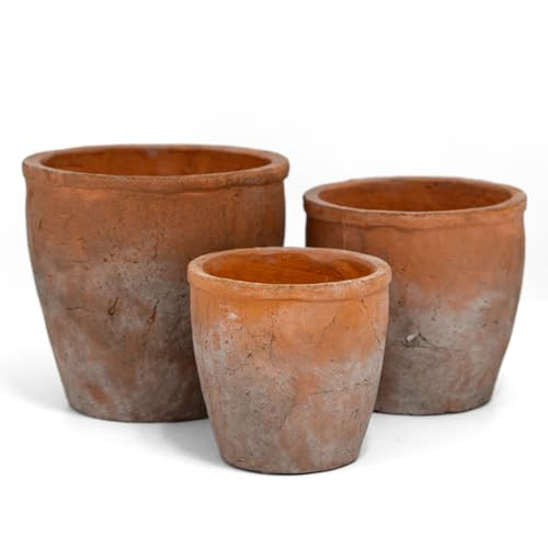 Urban Trends Ceramic Short Wide Round Flower Pot Set of Three Washed Finish Vermilion..7.75"x7.75"x7.00"H; 6.50"x6.50"x6.00"H; 5.50"x5.50"x5.00"H | Amazon (US)