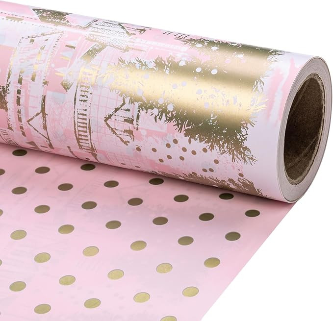 RUSPEPA 30" X 32.8' Reversible Christmas Wrapping Large Paper Roll, Jumbo Roll, Pink Gold Winter ... | Amazon (US)