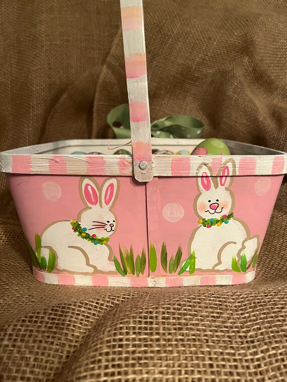 Handpainted Easter Basket, wood basket, personalized basket | Etsy (US)