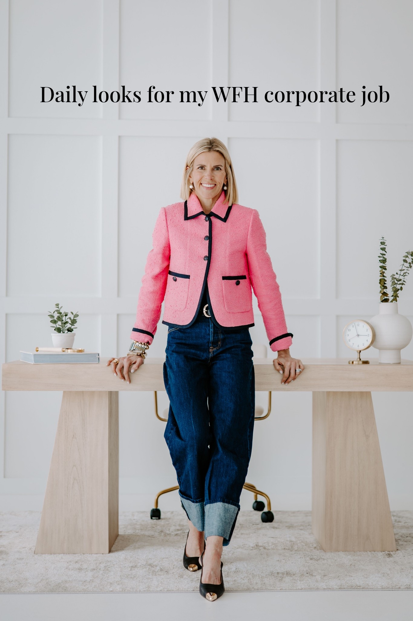 I’m 44, mom of two, working a corporate job from home… but you will never catch me in leggings at my desk. Why? Because research shows that when you dress the part, you’re taken more seriously—and let’s be real, you feel more serious, too. Dressing up isn’t just for the office; it’s for you. Confidence? Boosted. Productivity? Sky-high. So while the world may think WFH means sweatpants all day… I’ll be over here running meetings like I own the place. Because when you look the part, you become the part. 🩷🤍🖤

#LTKWatchNow #LTKWorkwear #LTKOver40